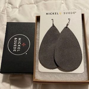 Nickel & Suede Medium Charcoal Suede Leather Teardrop earrings.